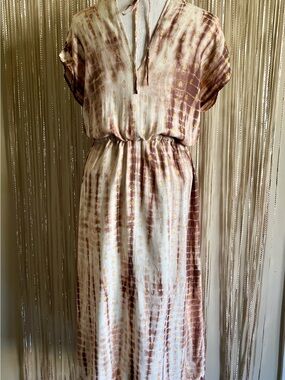 Love Stitch Cream and Brown Tie-Dye Maxi Dress